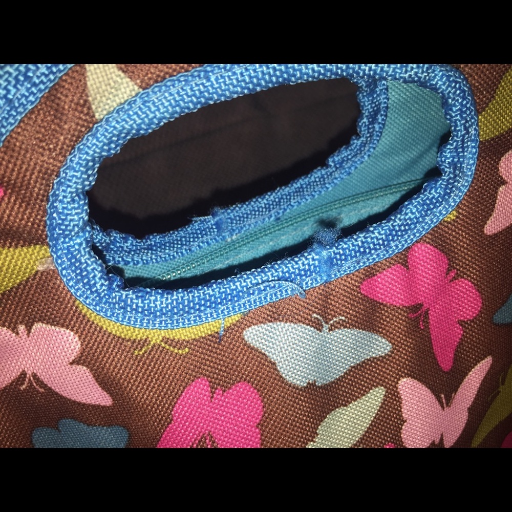 Brown Lunch Bag W/ Colorful Butterflies &Blue Trim - Picture 7 of 7